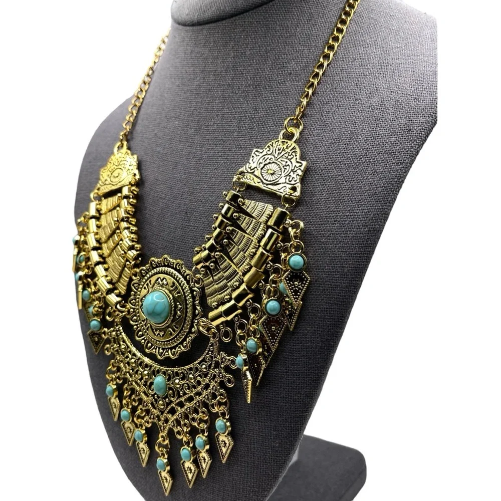 ❤️ Boho x Gypsy Tribal Gold Tone Statement Necklace - Picture 3 of 7